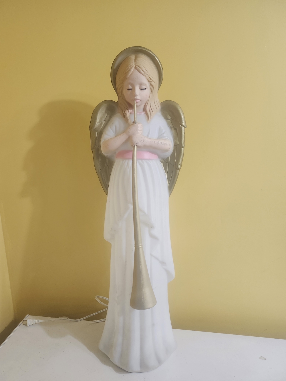 Vintage ANGEL With Trumpet Horn Light Up Blowmold 34 Inches Tall